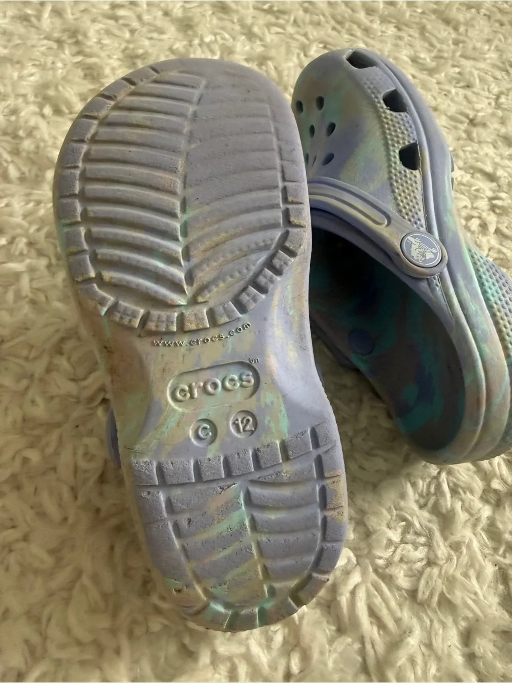 CROCS Kids Tie-Dye Pastel Clogs in Lavender and Mint